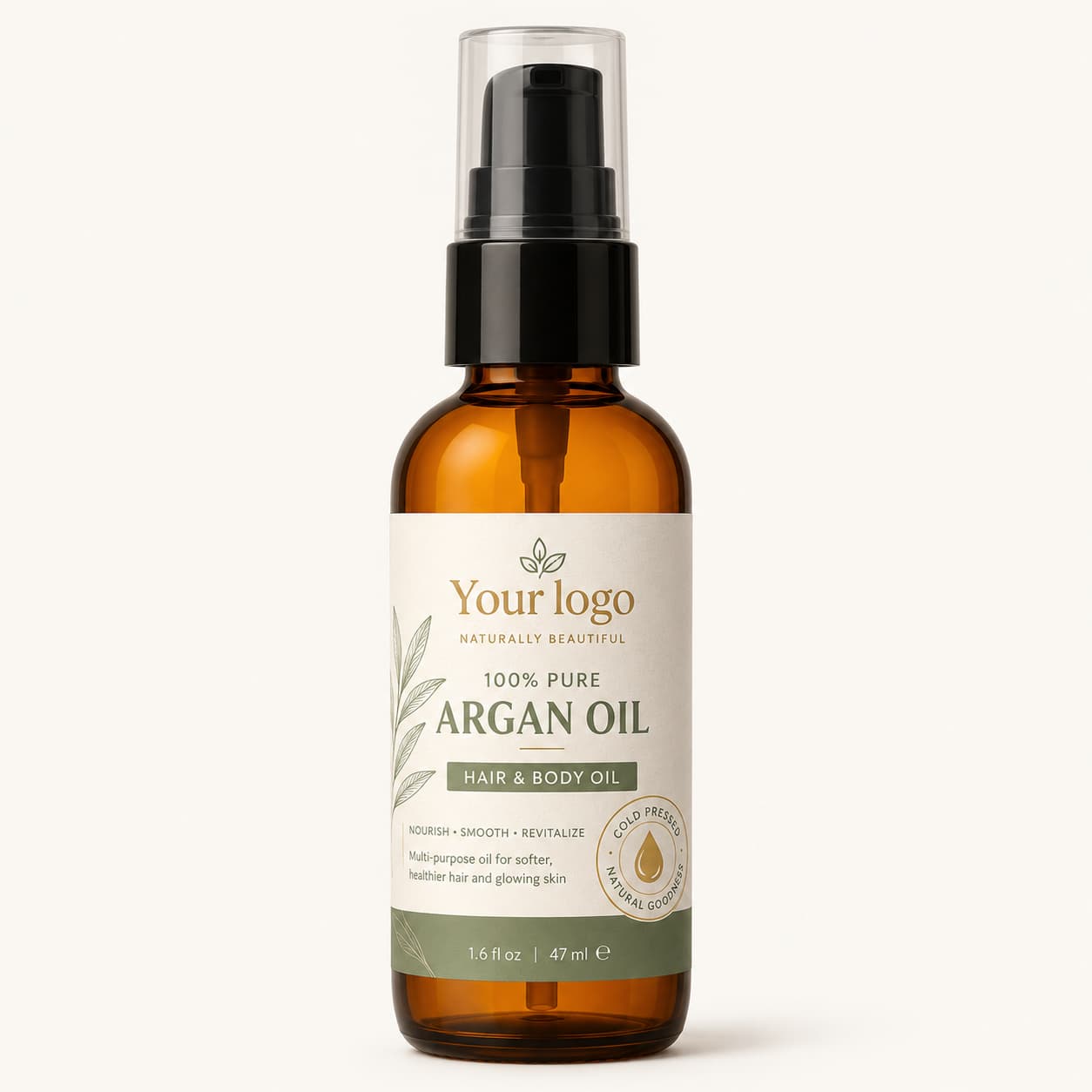 Your Logo pure argan hair and body oil packaging reference