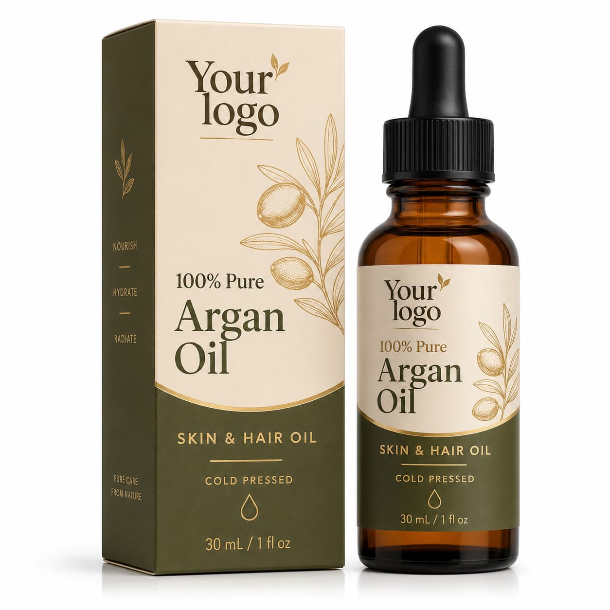 Your Logo pure argan skin and hair oil packaging reference