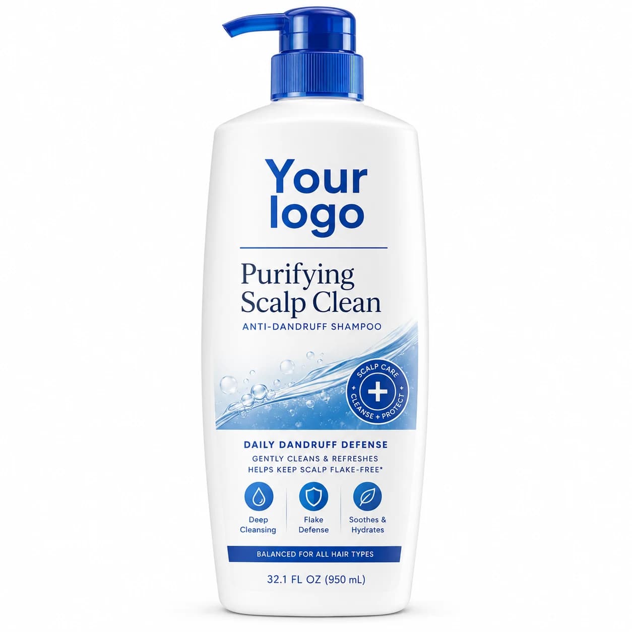 YOUR LOGO private-label purifying scalp clean anti-dandruff shampoo packaging concept, 950 mL / 32.1 fl oz