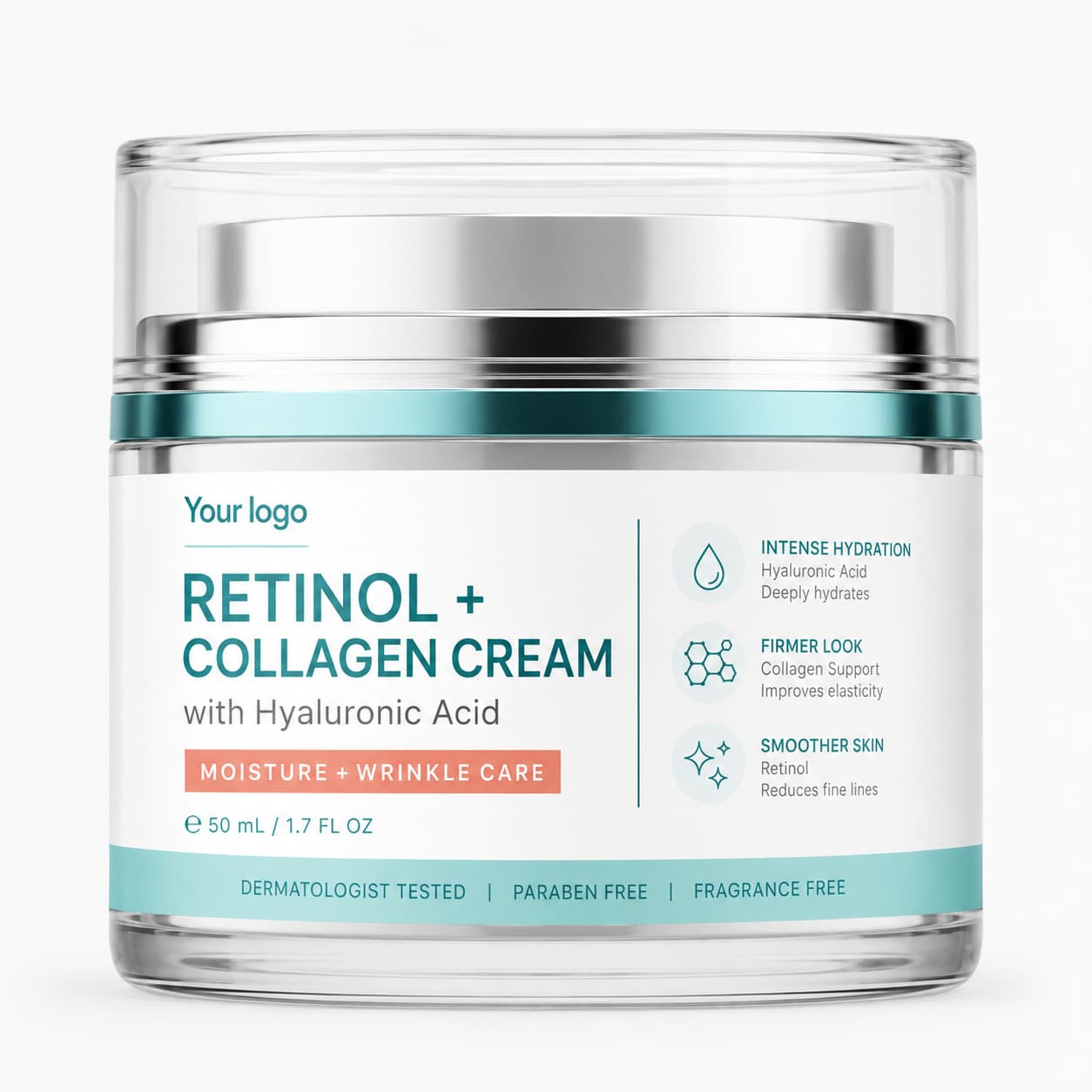 Your Logo retinol collagen cream with hyaluronic acid packaging reference