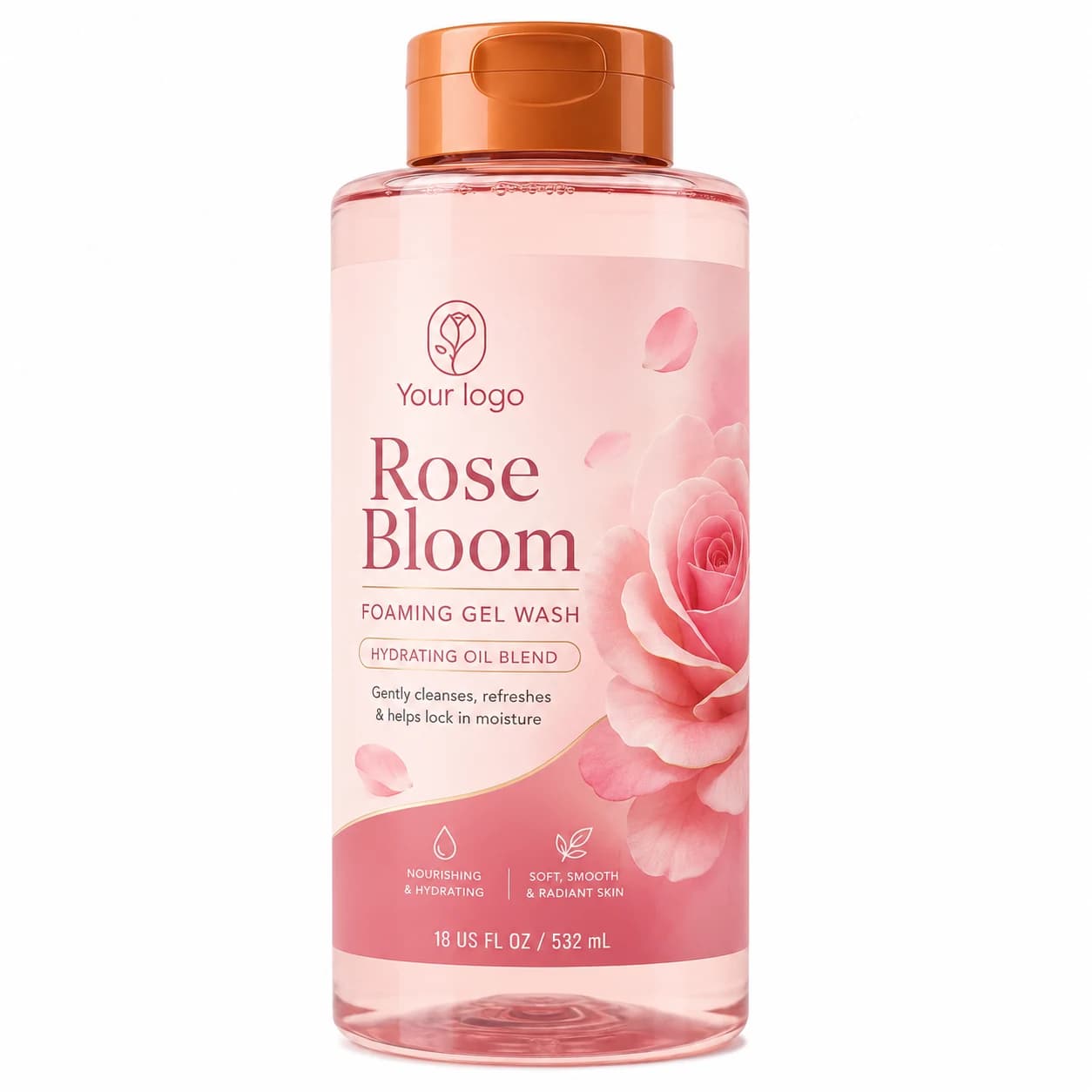 YOUR LOGO private-label rose bloom foaming gel wash packaging concept, 532 mL / 18 fl oz