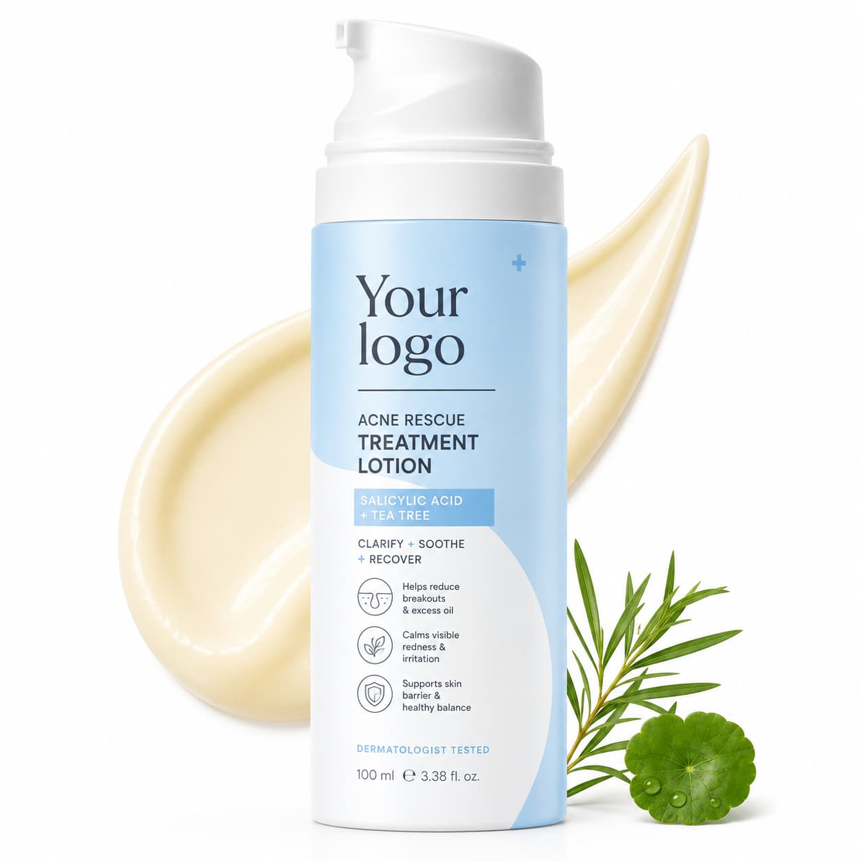 Your Logo salicylic acid and tea tree acne rescue lotion packaging reference
