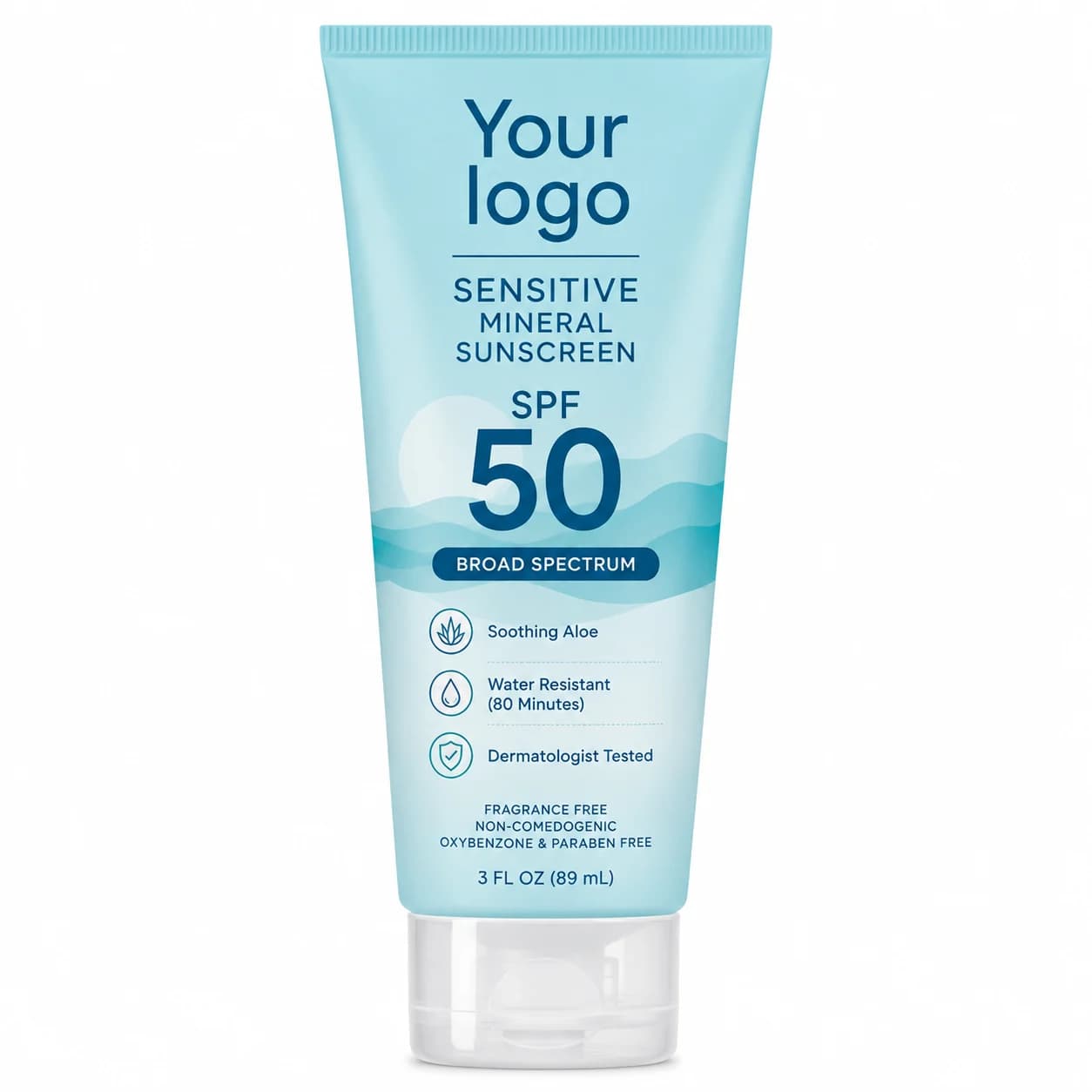Your Logo sensitive mineral sunscreen with zinc oxide packaging reference