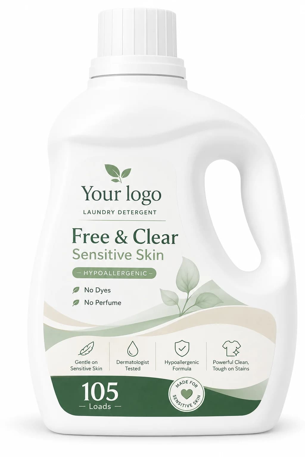Your Logo sensitive skin free and clear laundry detergent packaging reference