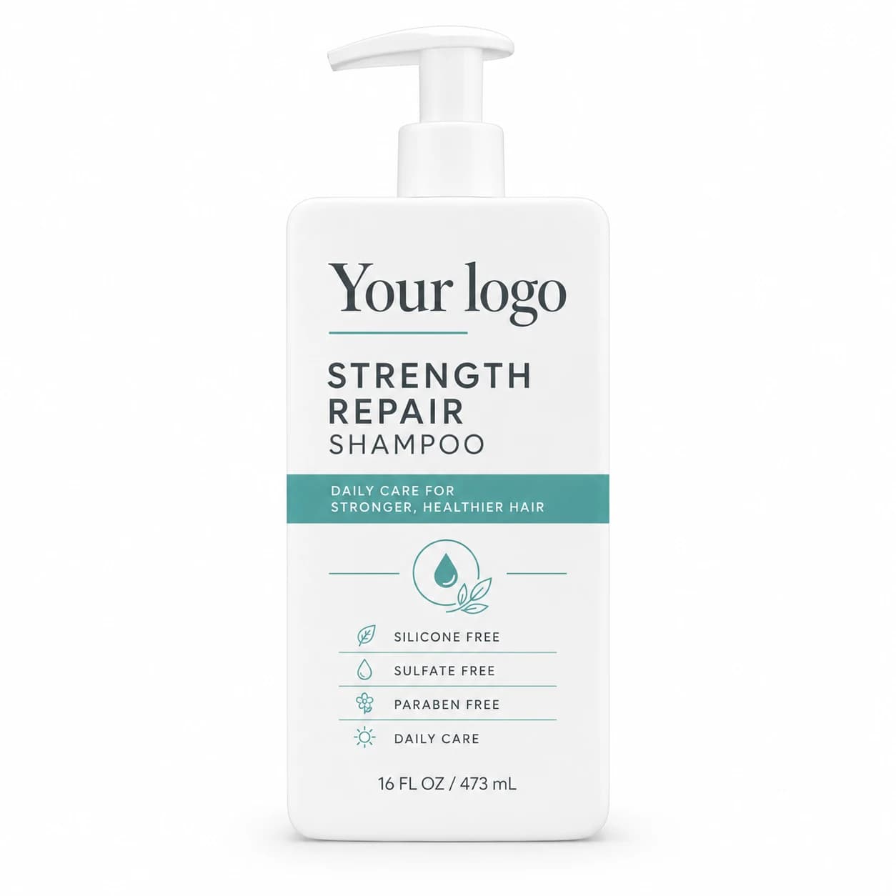 YOUR LOGO private-label strength repair shampoo packaging concept, 473 mL / 16 fl oz