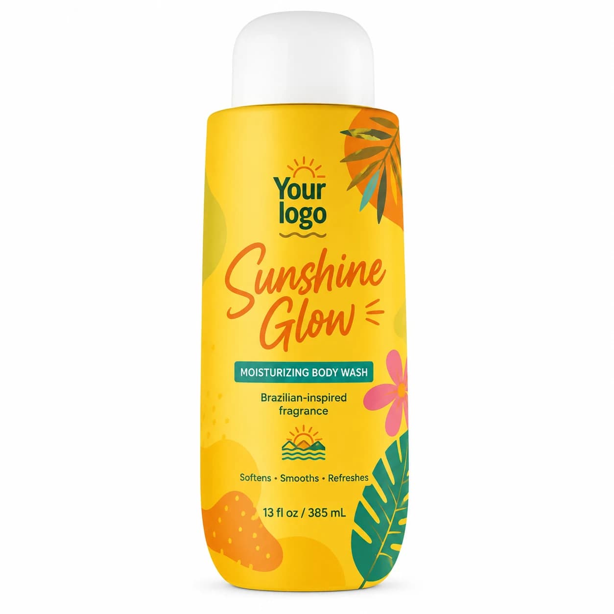 YOUR LOGO private-label sunshine glow moisturizing body wash packaging concept, 385 mL / 13 fl oz