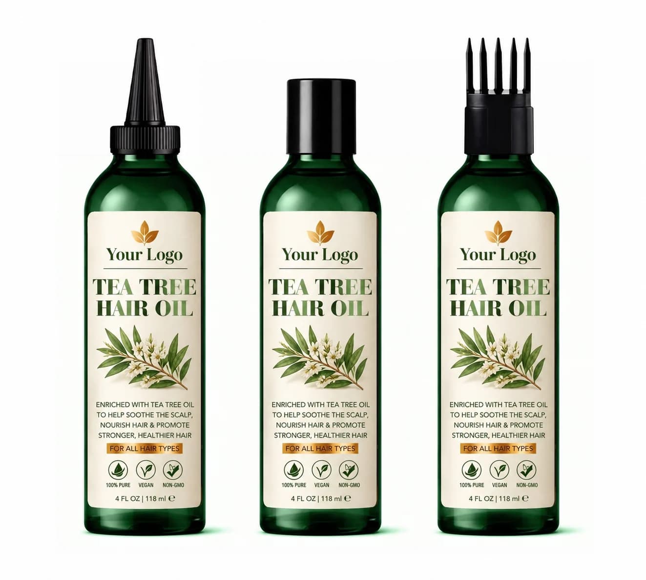 Your Logo tea tree hair oil packaging reference