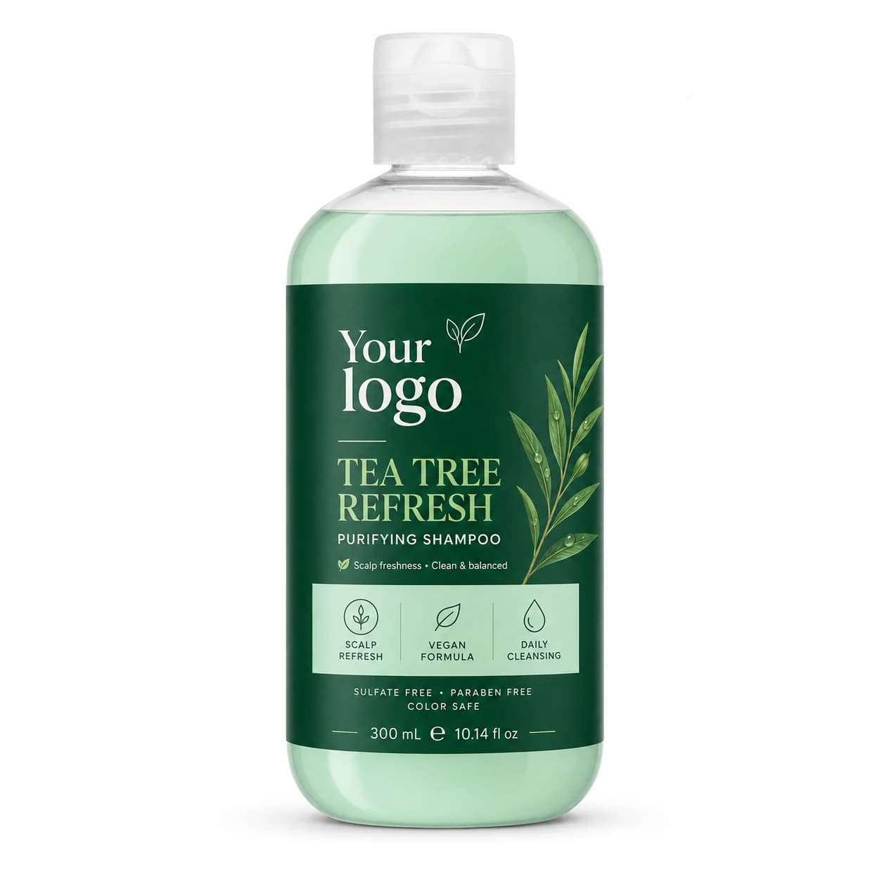 YOUR LOGO private-label tea tree refresh purifying shampoo packaging concept, 300 mL / 10.14 fl oz