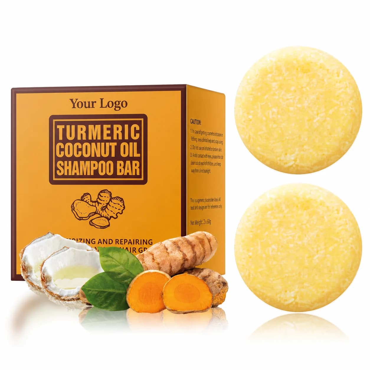 Your Logo turmeric coconut oil shampoo bar packaging reference