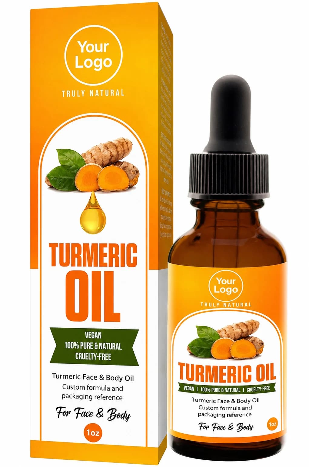 Your Logo turmeric face and body oil packaging reference