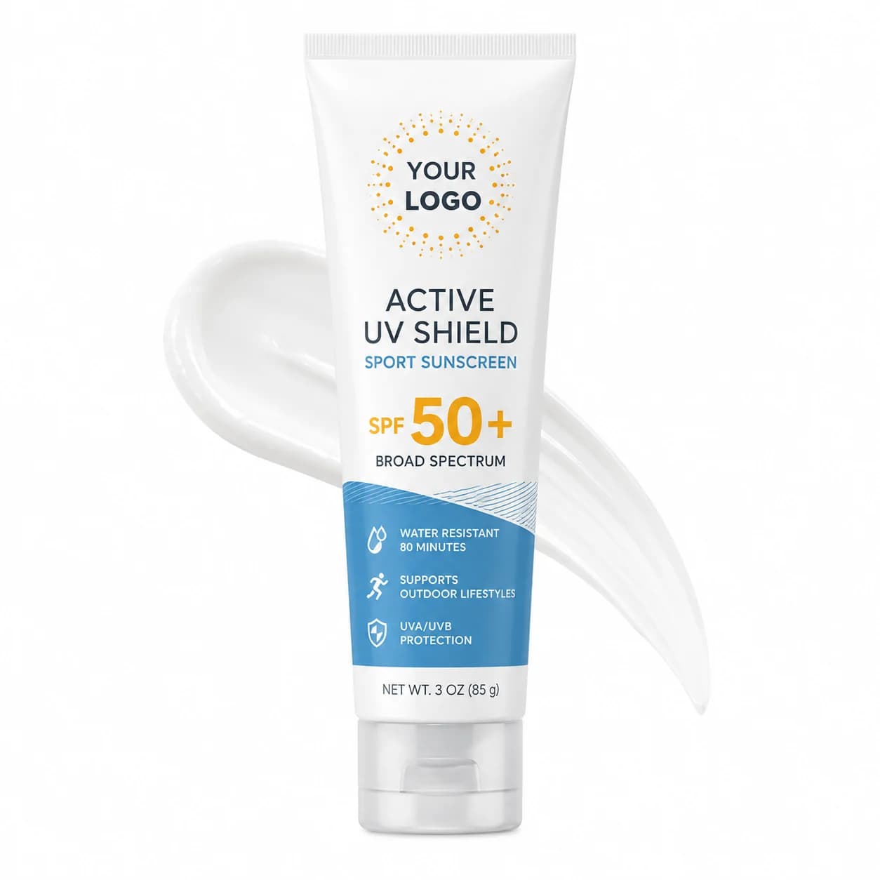 Your Logo uv sport sunscreen, water and sweat resistant 80 min packaging reference