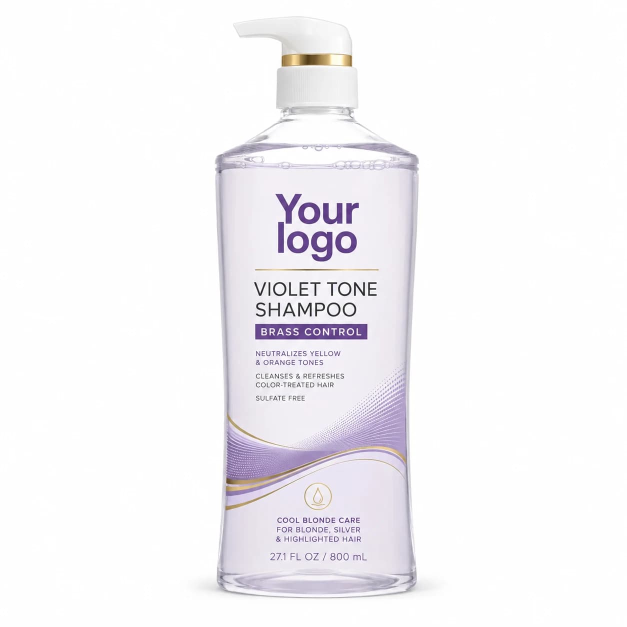 YOUR LOGO private-label violet tone brass control shampoo packaging concept, 800 mL / 27.1 fl oz