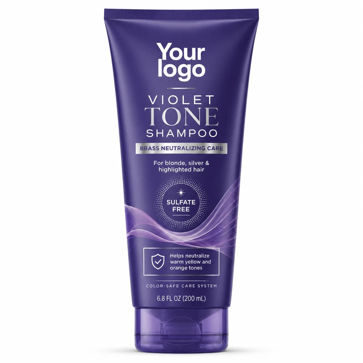 YOUR LOGO private-label violet tone sulfate-free shampoo packaging concept, 200 mL / 6.8 fl oz