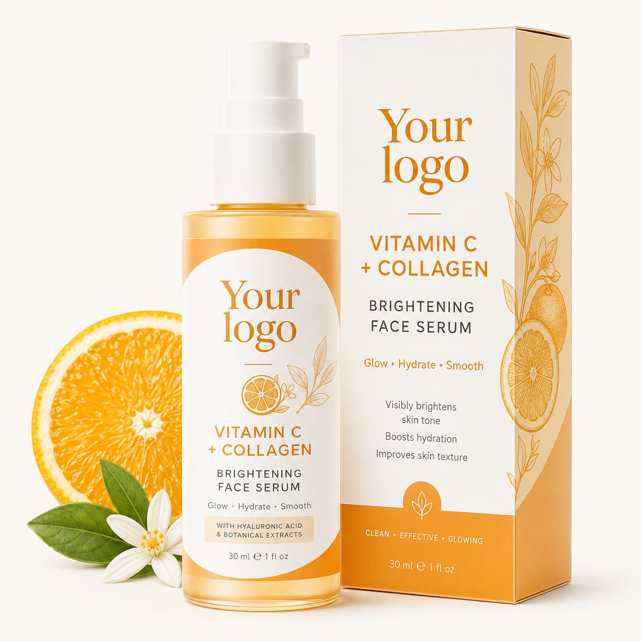 Your Logo vitamin c collagen brightening face serum packaging reference