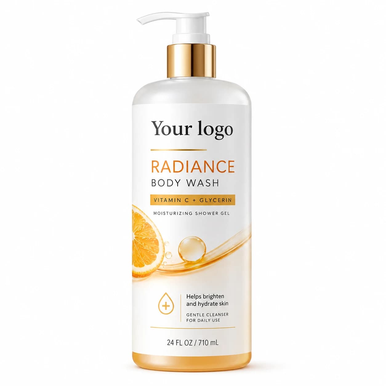 YOUR LOGO private-label vitamin c + glycerin radiance body wash packaging concept, 710 mL / 24 fl oz