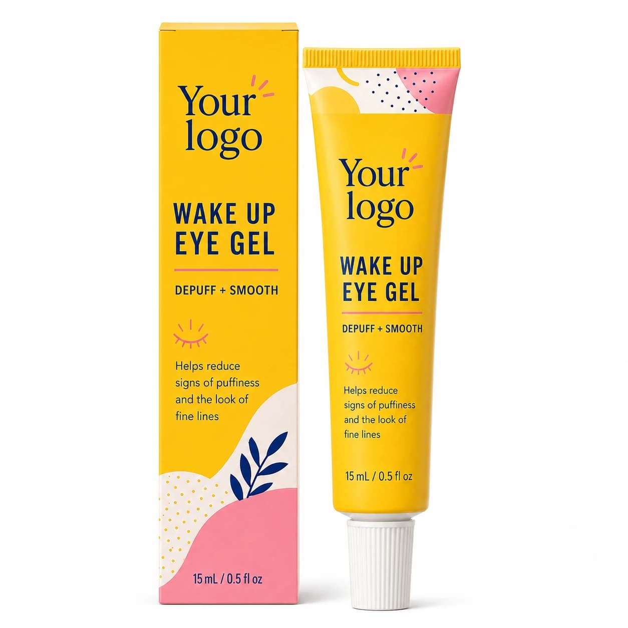 Your Logo wake up depuffing eye gel tube and carton, 15 mL