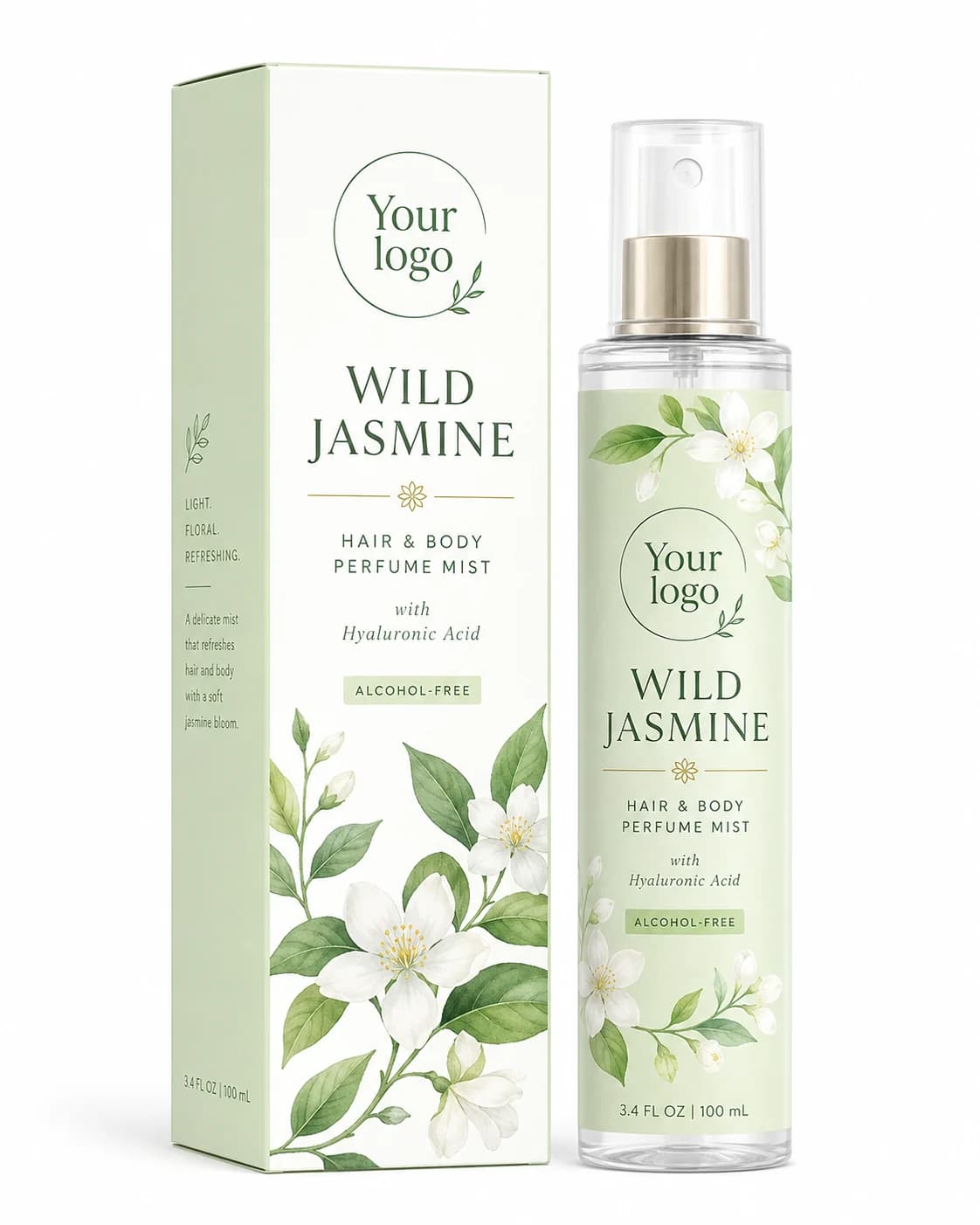 Your Logo wild jasmine hair and body perfume mist packaging reference