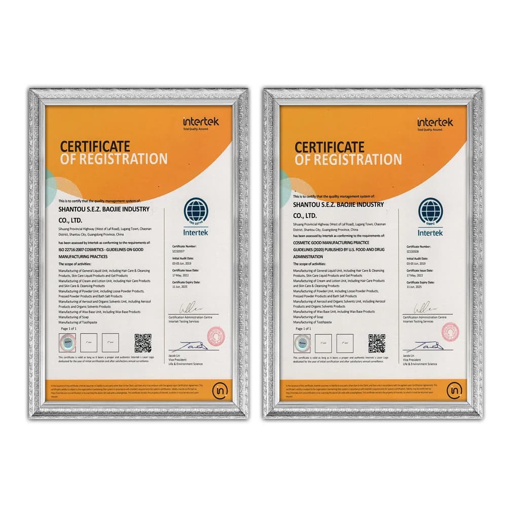 Intertek-assessed GMP and ISO 22716 certificate information for King Metis