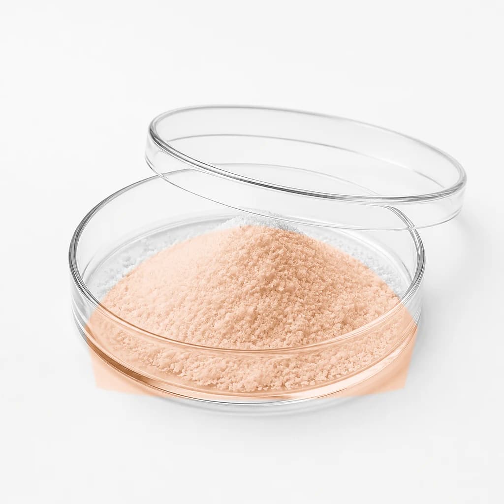 Editorial glass vessel illustrating niacinamide powder