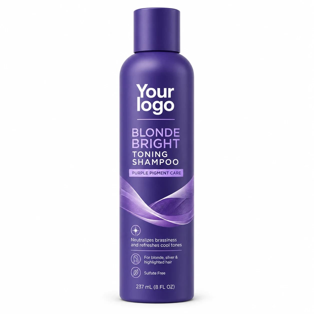 YOUR LOGO private-label blonde bright purple toning shampoo packaging concept, 237 mL / 8 fl oz