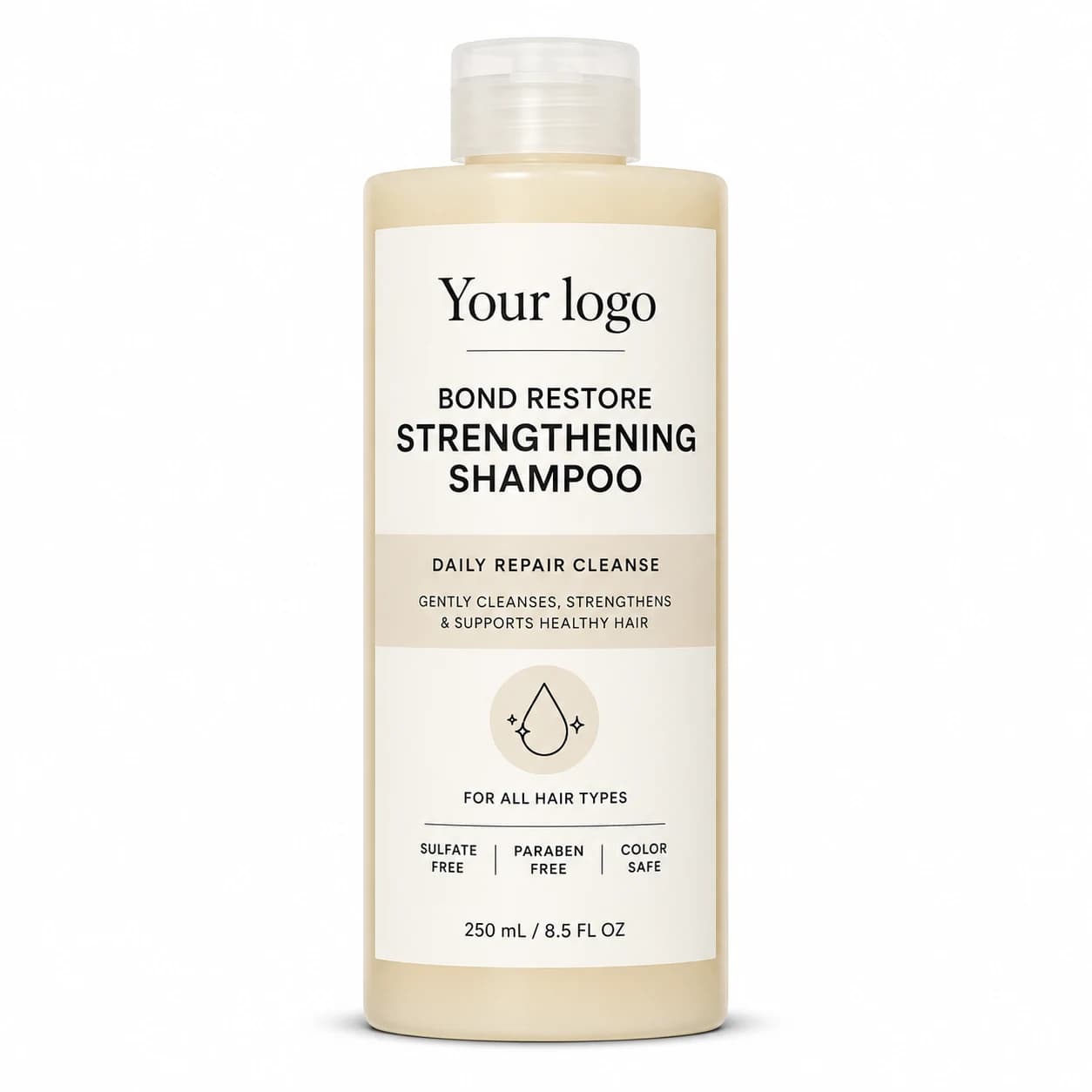 YOUR LOGO private-label bond restore strengthening shampoo packaging concept, 250 mL / 8.5 fl oz
