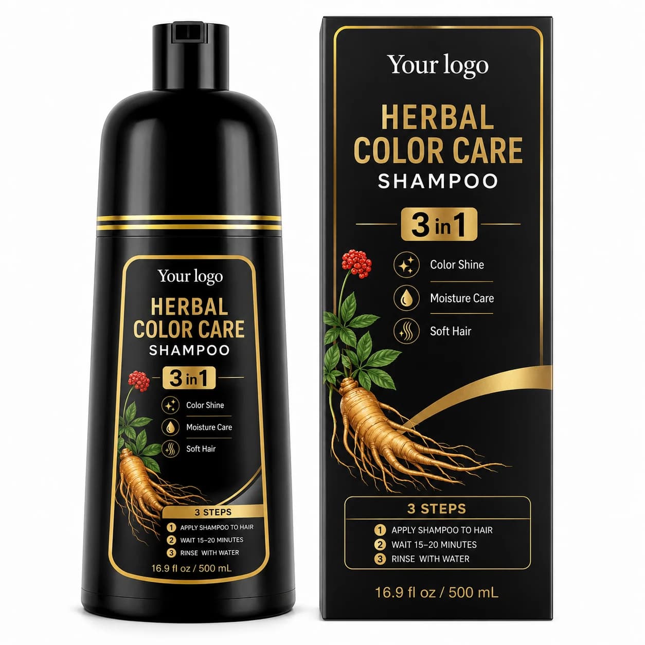 YOUR LOGO private-label herbal color care shampoo packaging concept, 500 mL / 16.9 fl oz