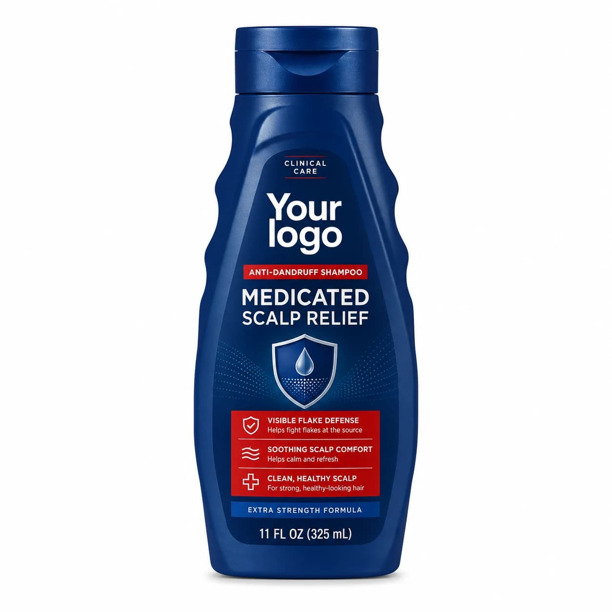 YOUR LOGO private-label medicated scalp relief anti-dandruff shampoo packaging concept, 325 mL / 11 fl oz