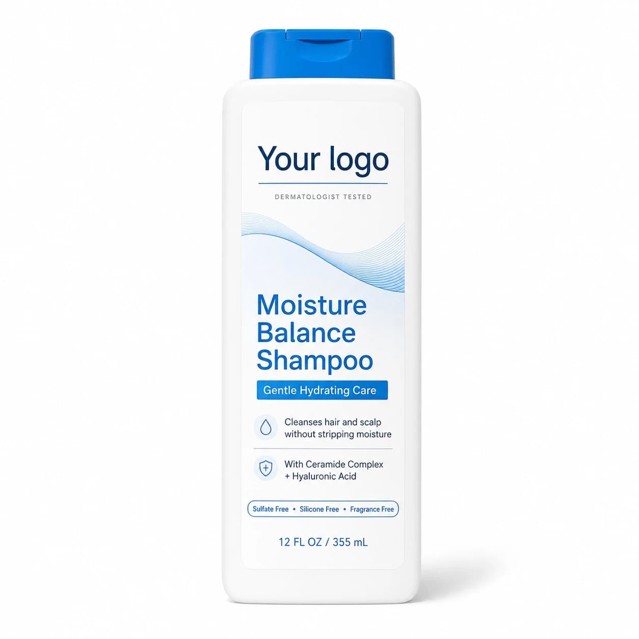 YOUR LOGO private-label moisture balance shampoo packaging concept, 355 mL / 12 fl oz