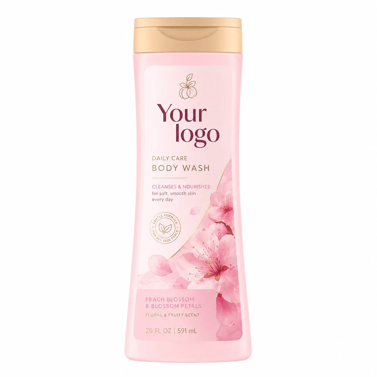 YOUR LOGO private-label peach blossom body wash packaging concept, 591 mL / 20 fl oz