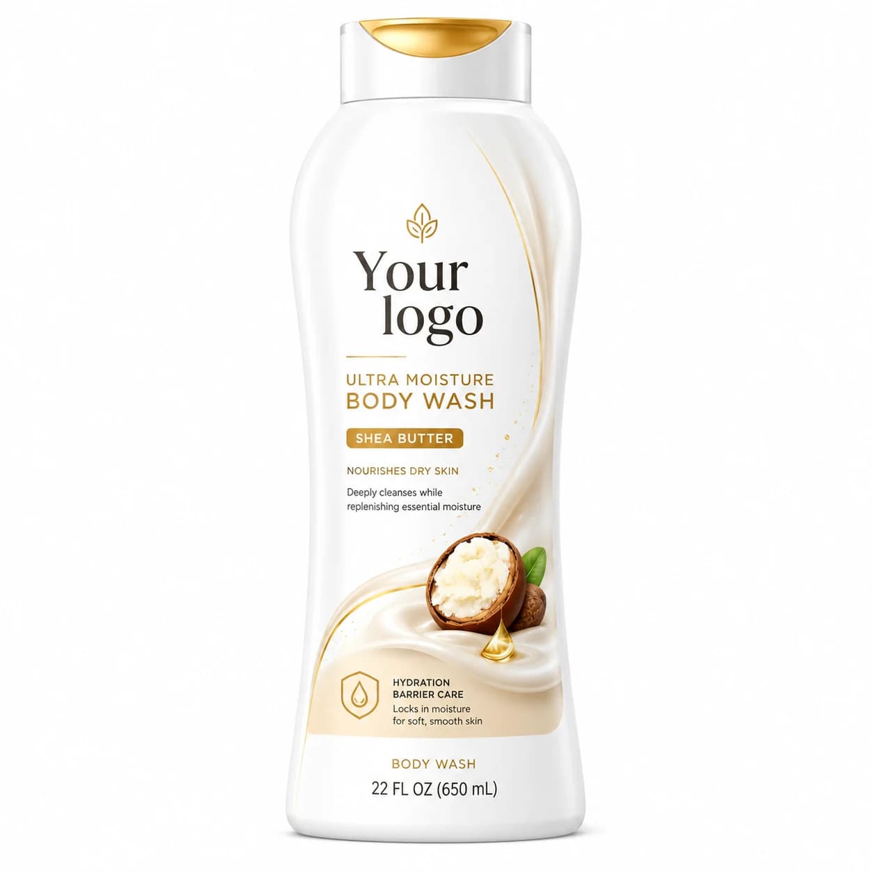 YOUR LOGO private-label shea butter ultra moisture body wash packaging concept, 650 mL / 22 fl oz