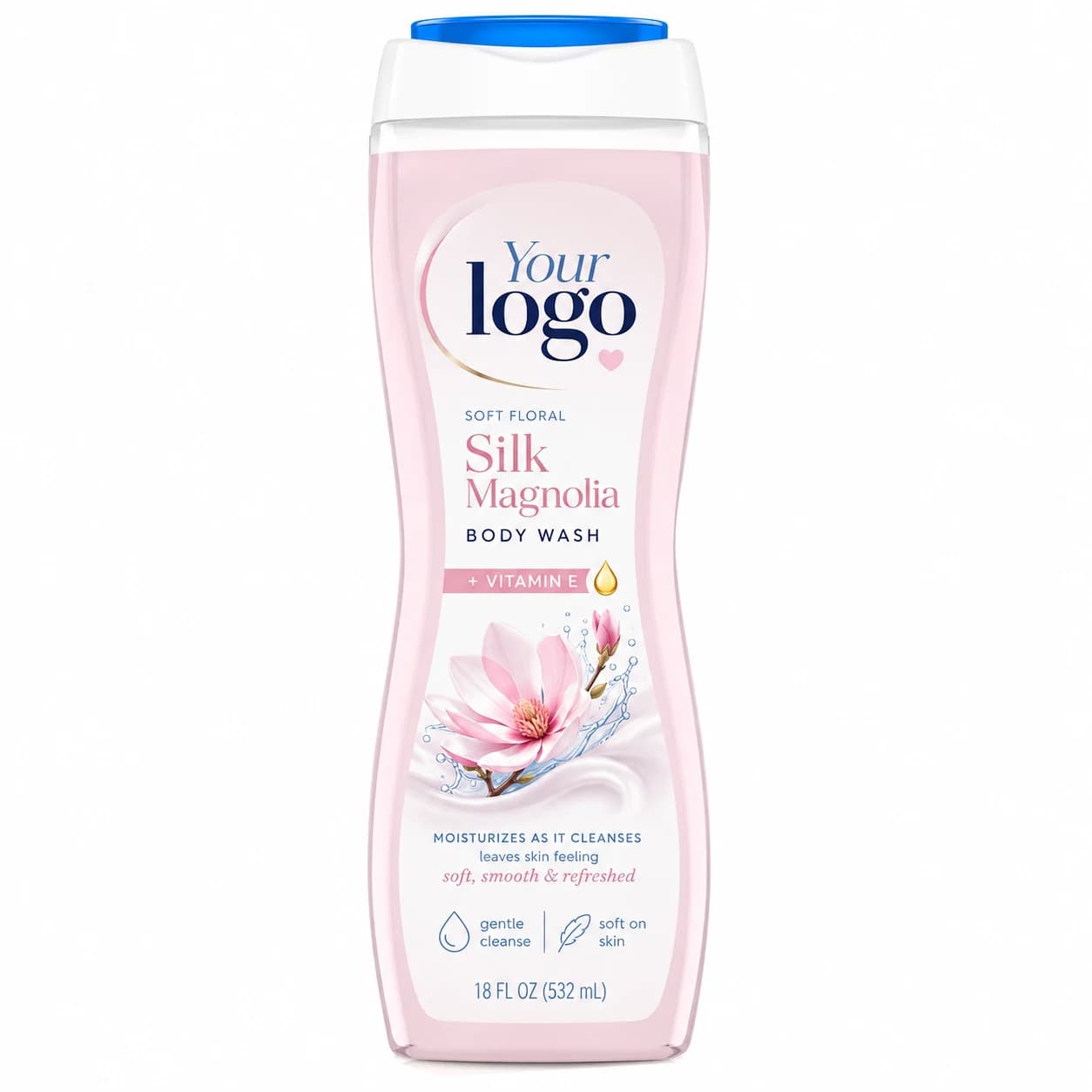 YOUR LOGO private-label silk magnolia vitamin e body wash packaging concept, 532 mL / 18 fl oz