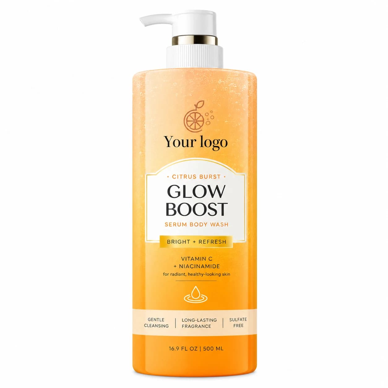 YOUR LOGO private-label vitamin c + niacinamide serum body wash packaging concept, 500 mL / 16.9 fl oz